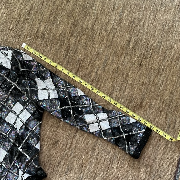 Vintage Neiman Marcus Black/White/Silver Sequined Jacket - Picture 8 of 9